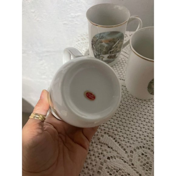Vintage Set of 4 Currier and Ives Seasons Cups Mugs Winter Autumn Spring Summer - Picture 9 of 10